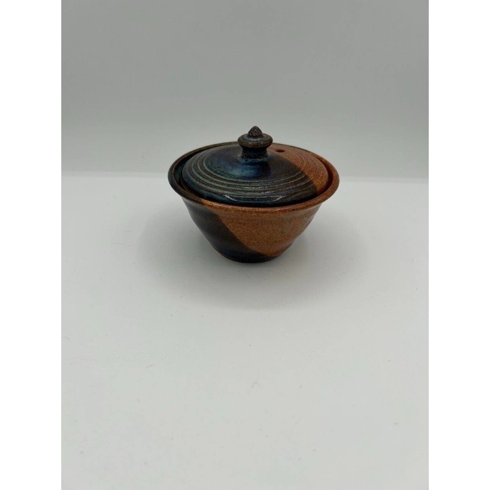 One Adama Pottery Egg Cooker Handmade Blue and Tan USA For Microwave